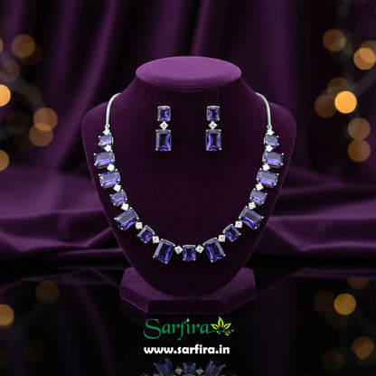 Purple Stone Rectangle Drop Necklace