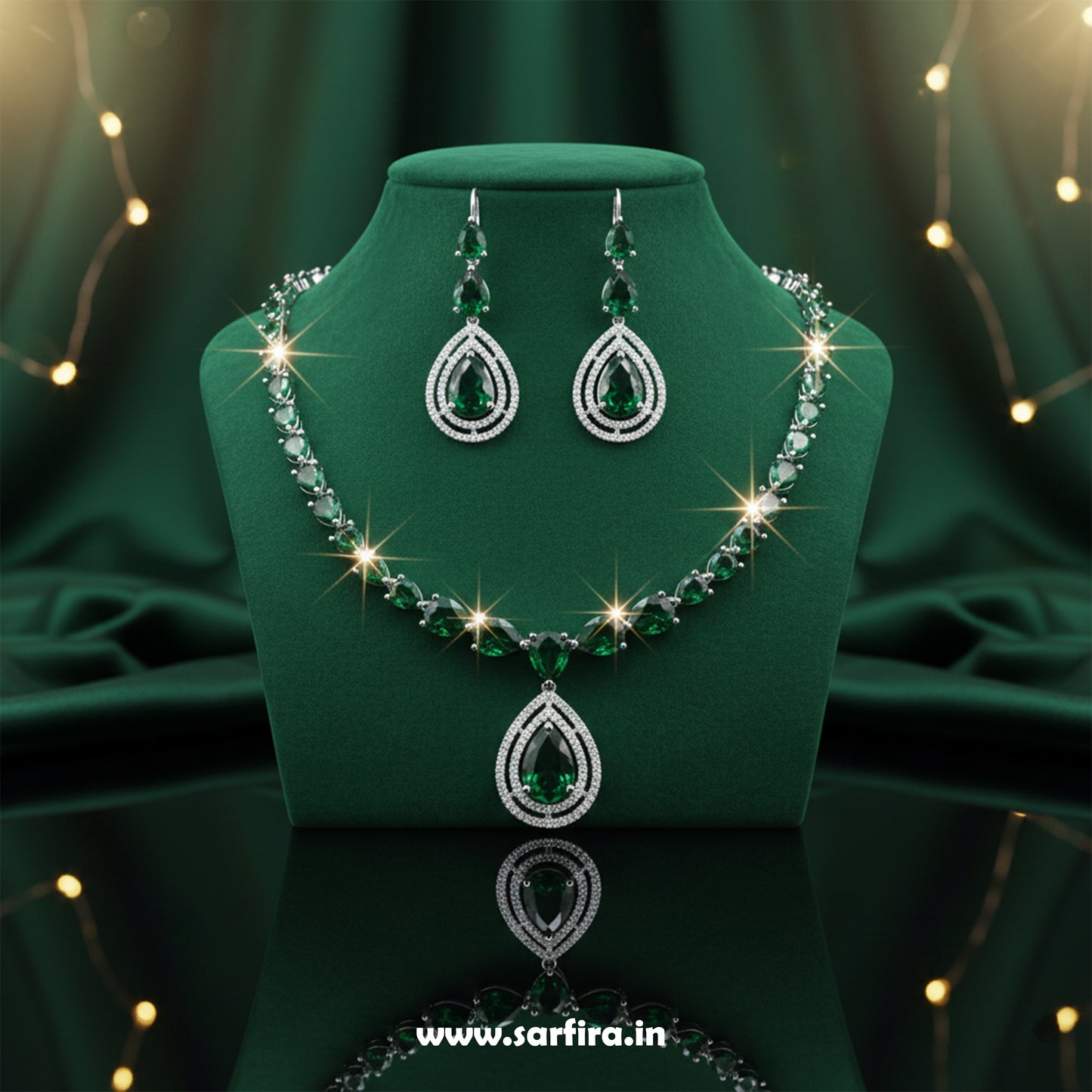 Big Pear Drop Wedding Necklace (Green)