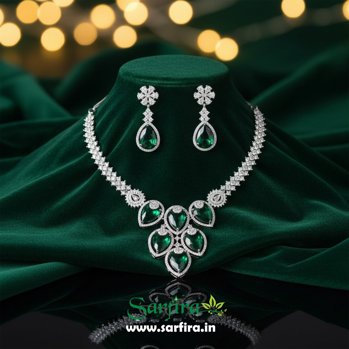 Green Crystal Bridal Necklace Set for Women – Wedding & Party Jewelry
