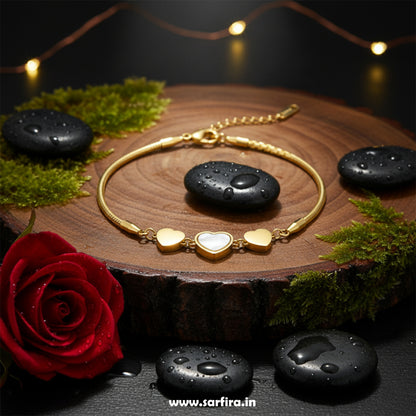 Gold MOP & Triple Heart Snake Chain Bracelet