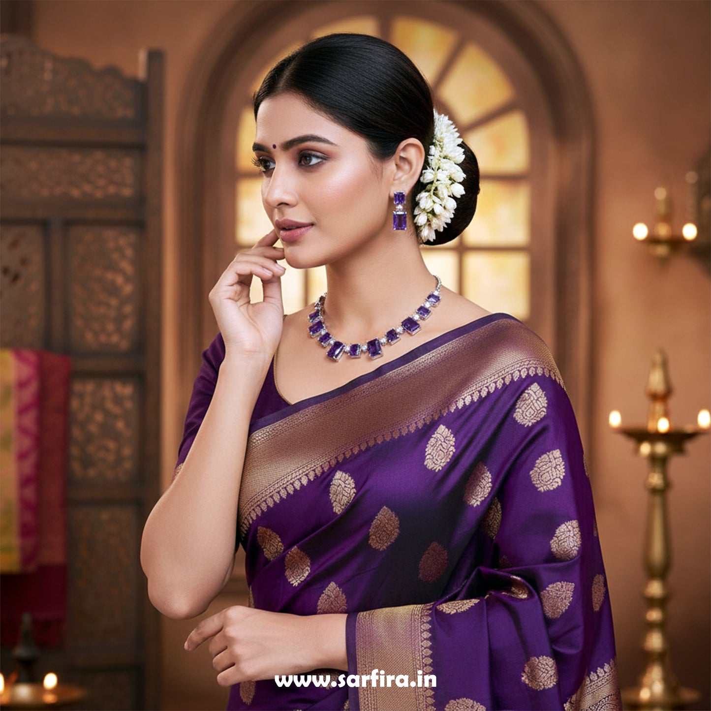 Purple Stone Rectangle Drop Necklace