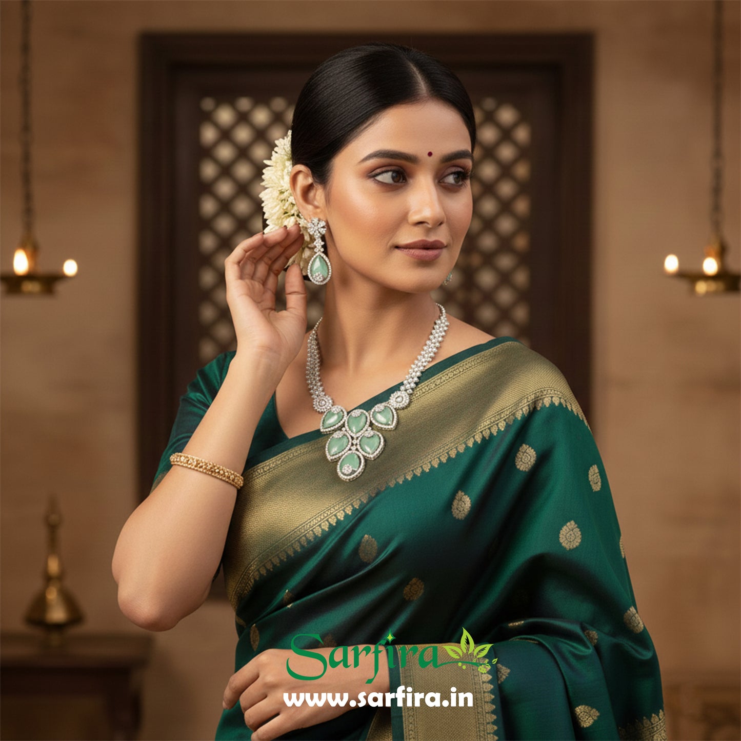 Pista Green Crystal Bridal Necklace Set for Women – Wedding & Party Jewelry