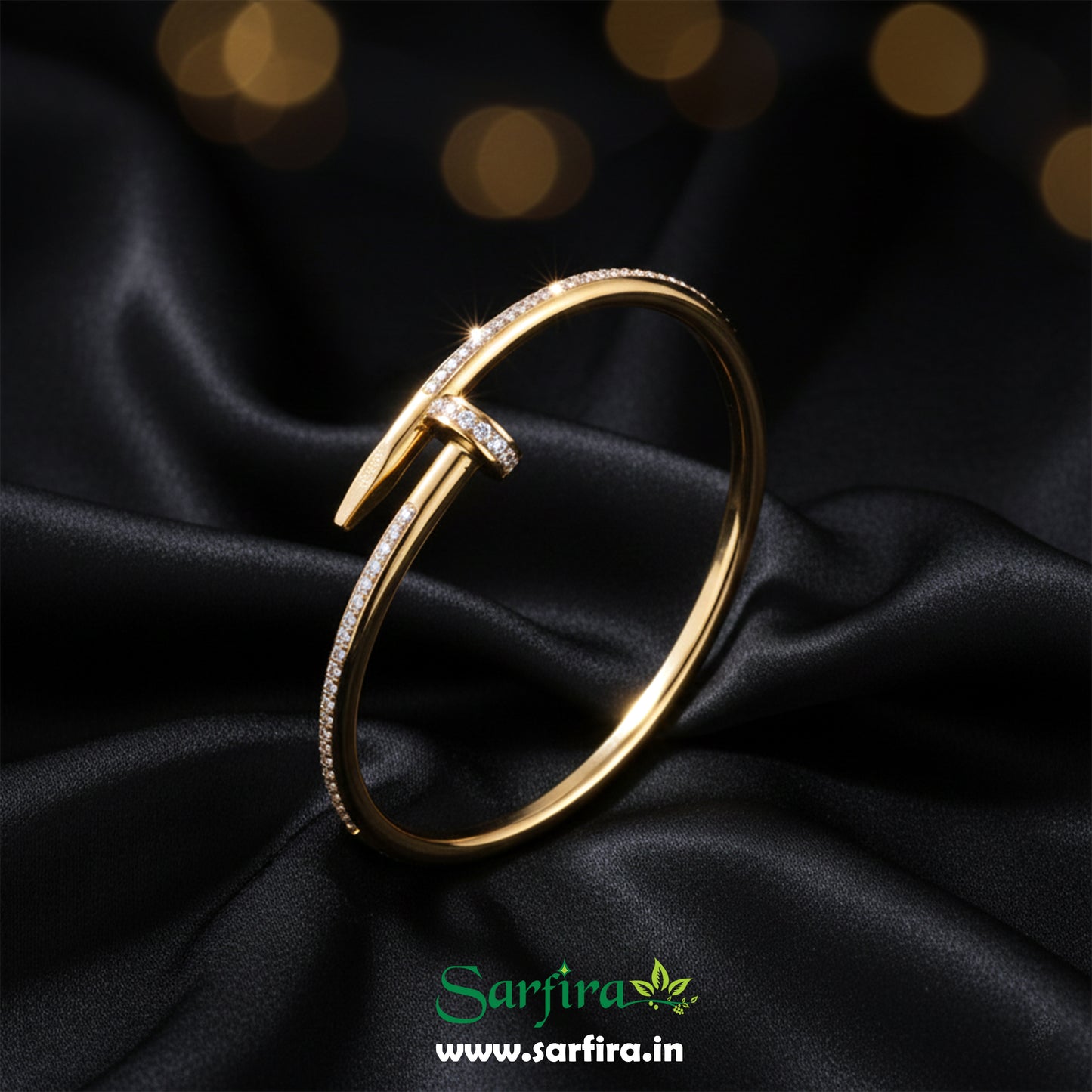 Gold CZ Studded Nail Kada Bracelet