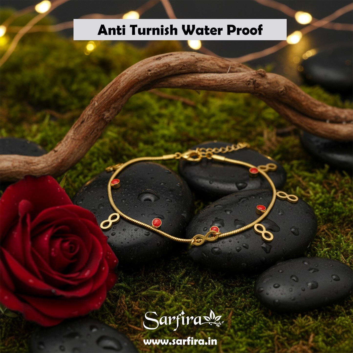 Infinity & Red Bead Snake Chain Bracelet