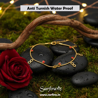 Infinity & Red Bead Snake Chain Bracelet