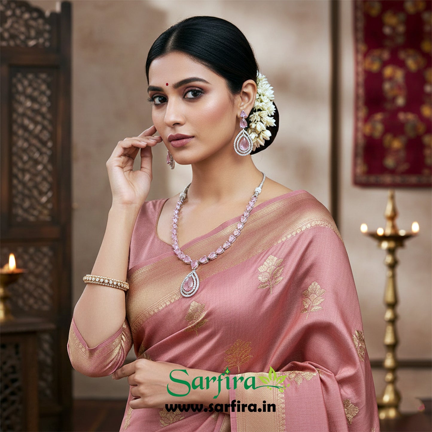 Light Pink Stone Long Drop Set