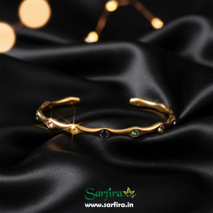 Multi-Color Stone Open Kada Bracelet