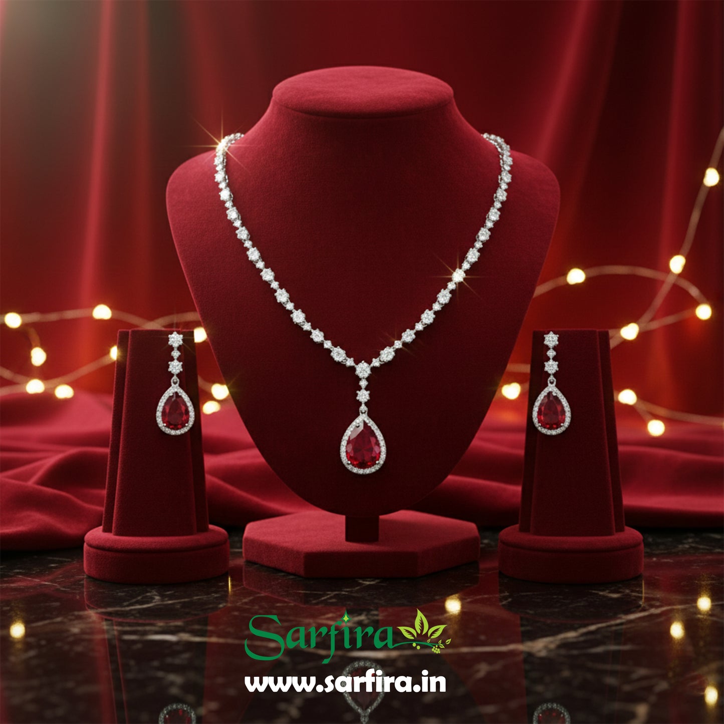 Red Stone AD Big Drop Statement Necklace