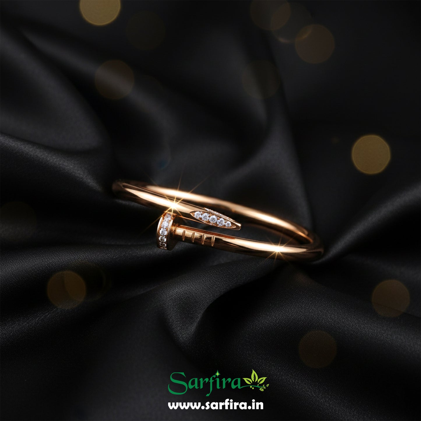 Gold CZ Studded Nail Kada Bracelet