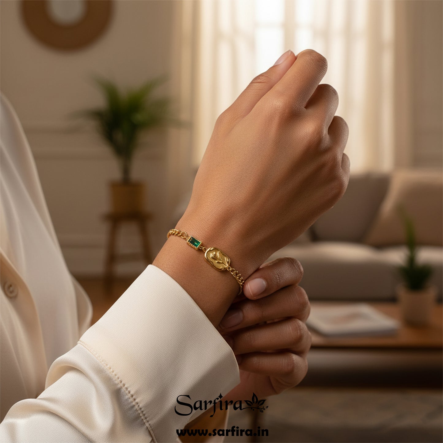 Green Stone Gold Flower Bracelet