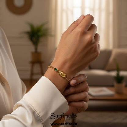 Green Stone Gold Flower Bracelet