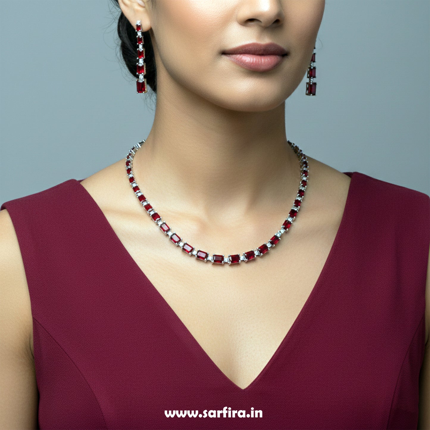 Red Stone Large Drop Party Wear & Bridal Necklace