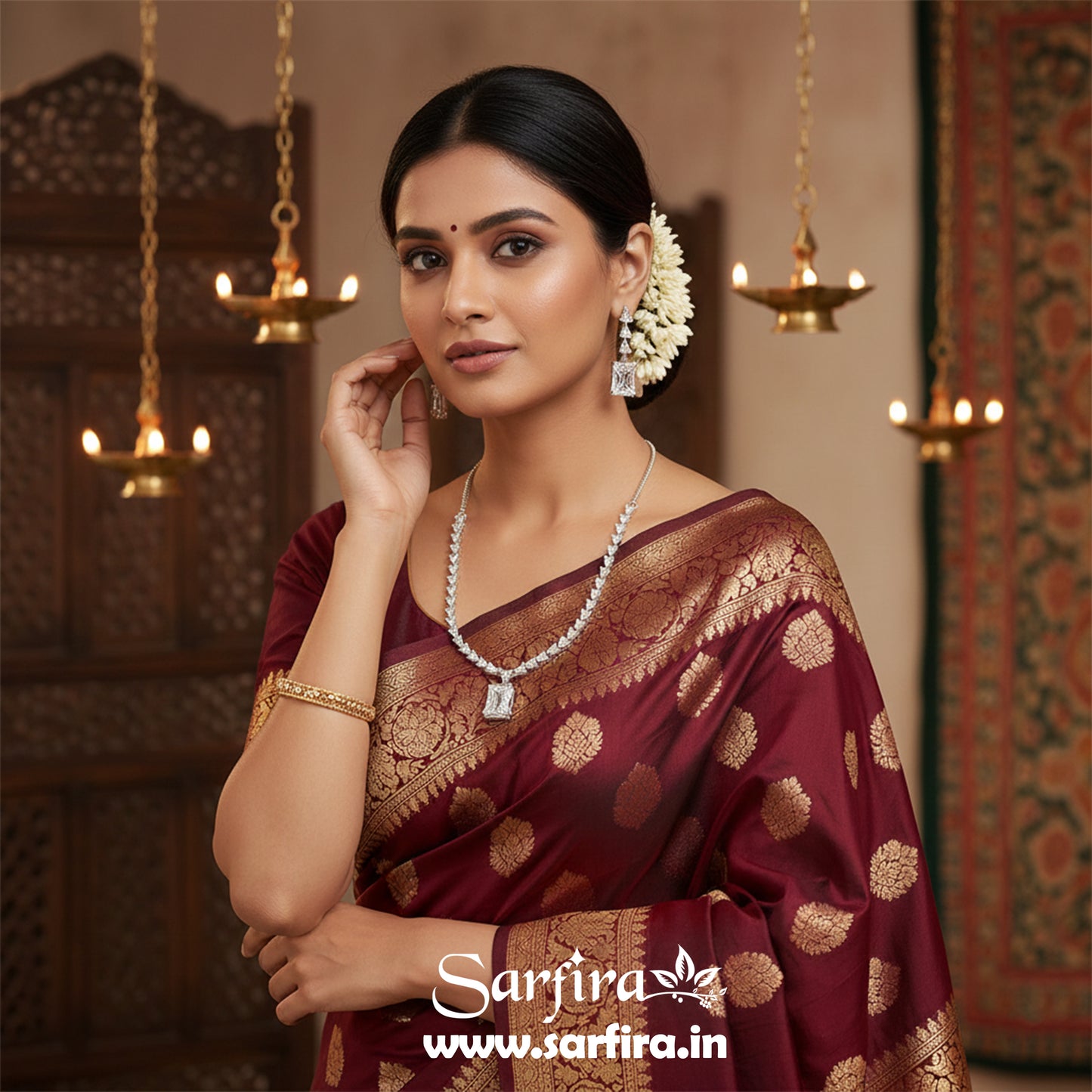 White American Diamond Rectangle Pendant Necklace