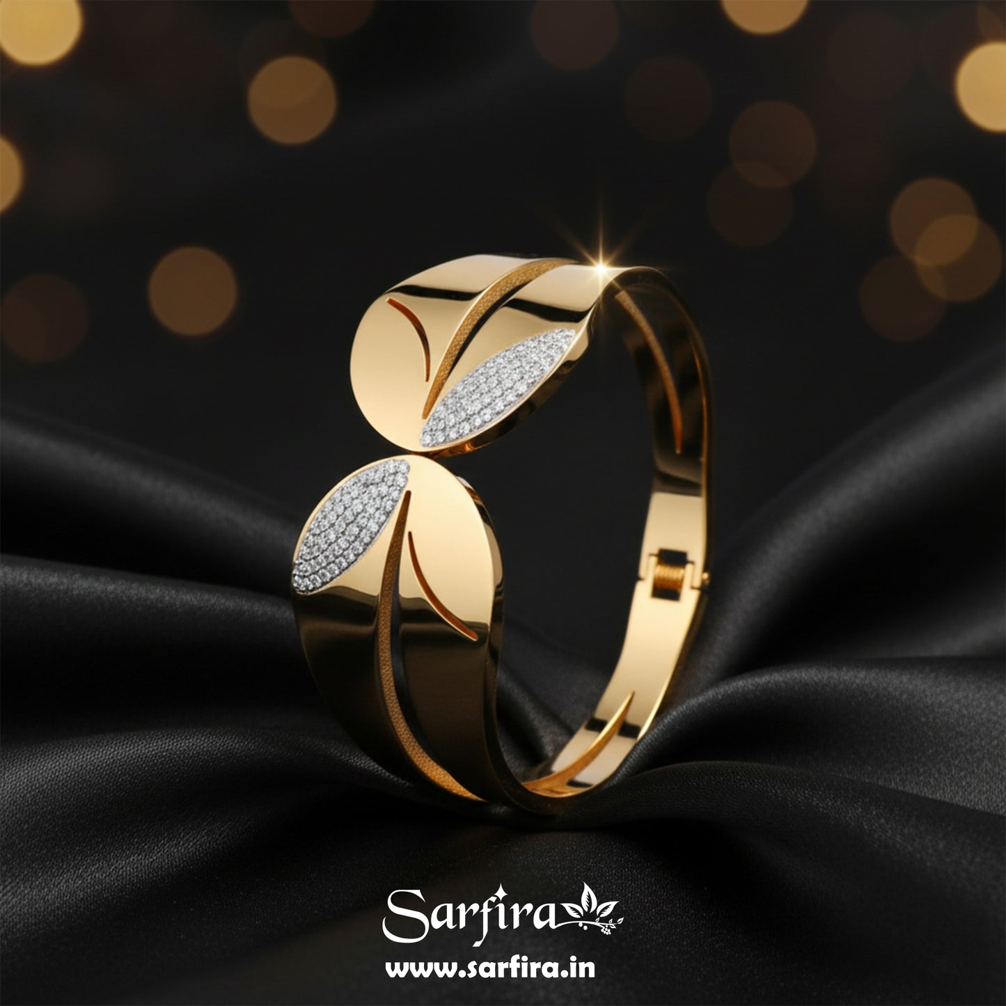 Two Side Leaf Overlap Cuff Bracelet (Kada)