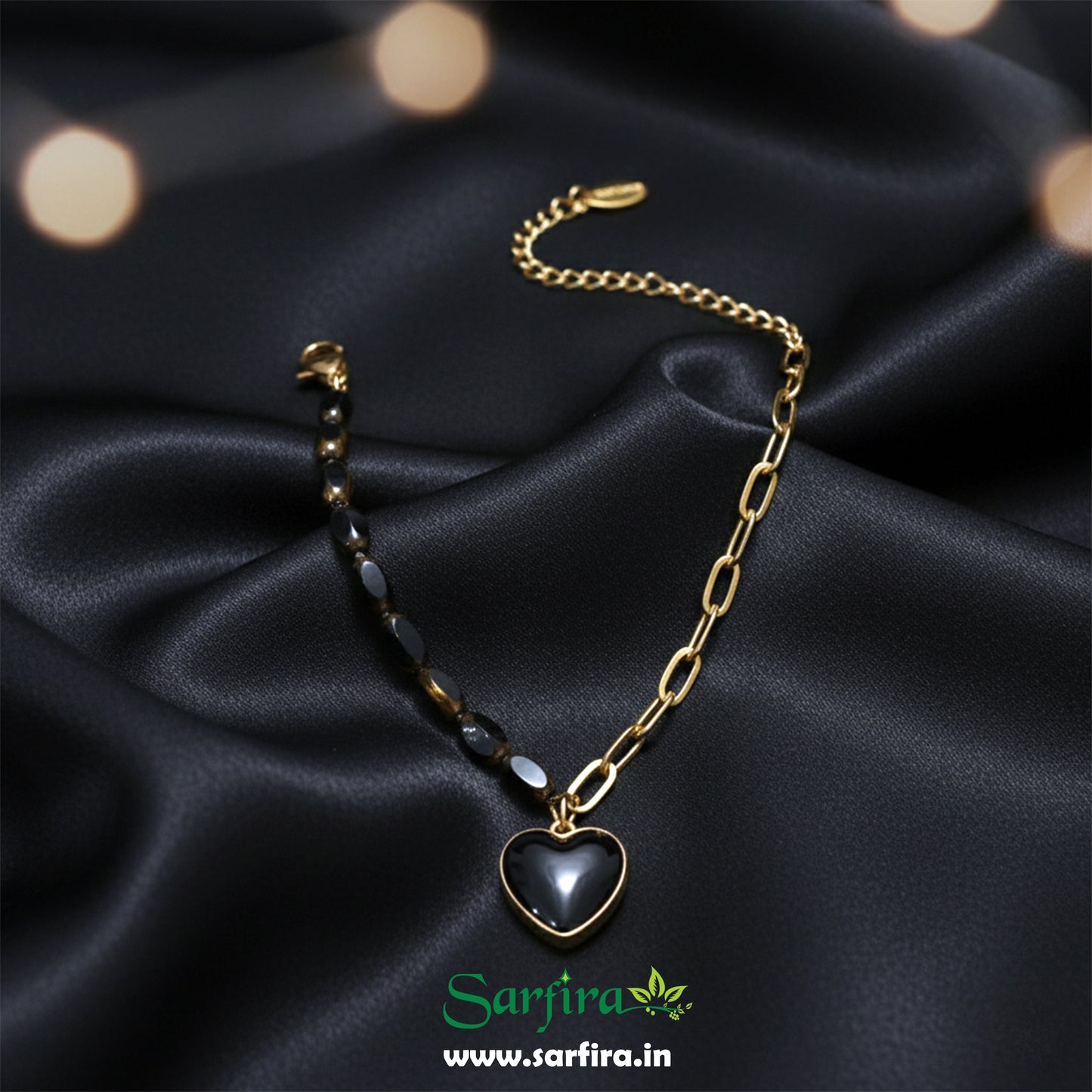 Two Side Black & Gold Heart Bracelet