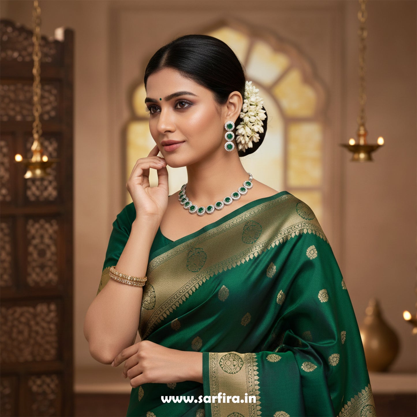 Green Stone Round Halo Necklace