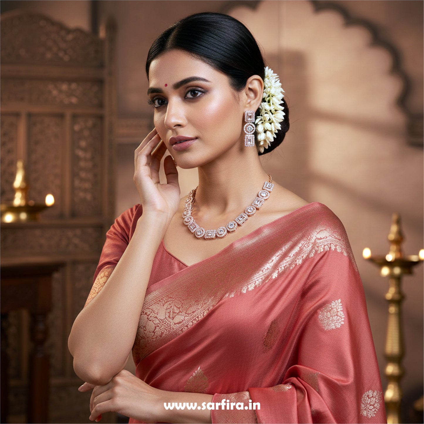 Rose Gold AD Geometric Necklace