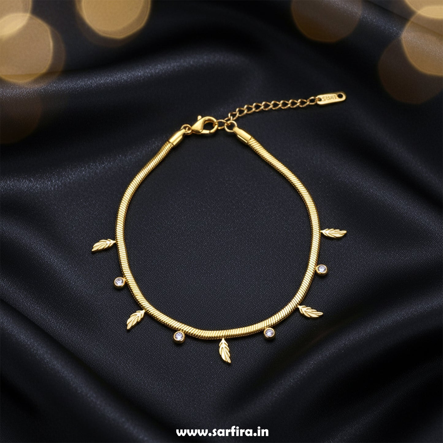 Leaf & CZ Snake Chain Bracelet