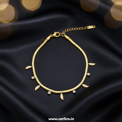 Leaf & CZ Snake Chain Bracelet