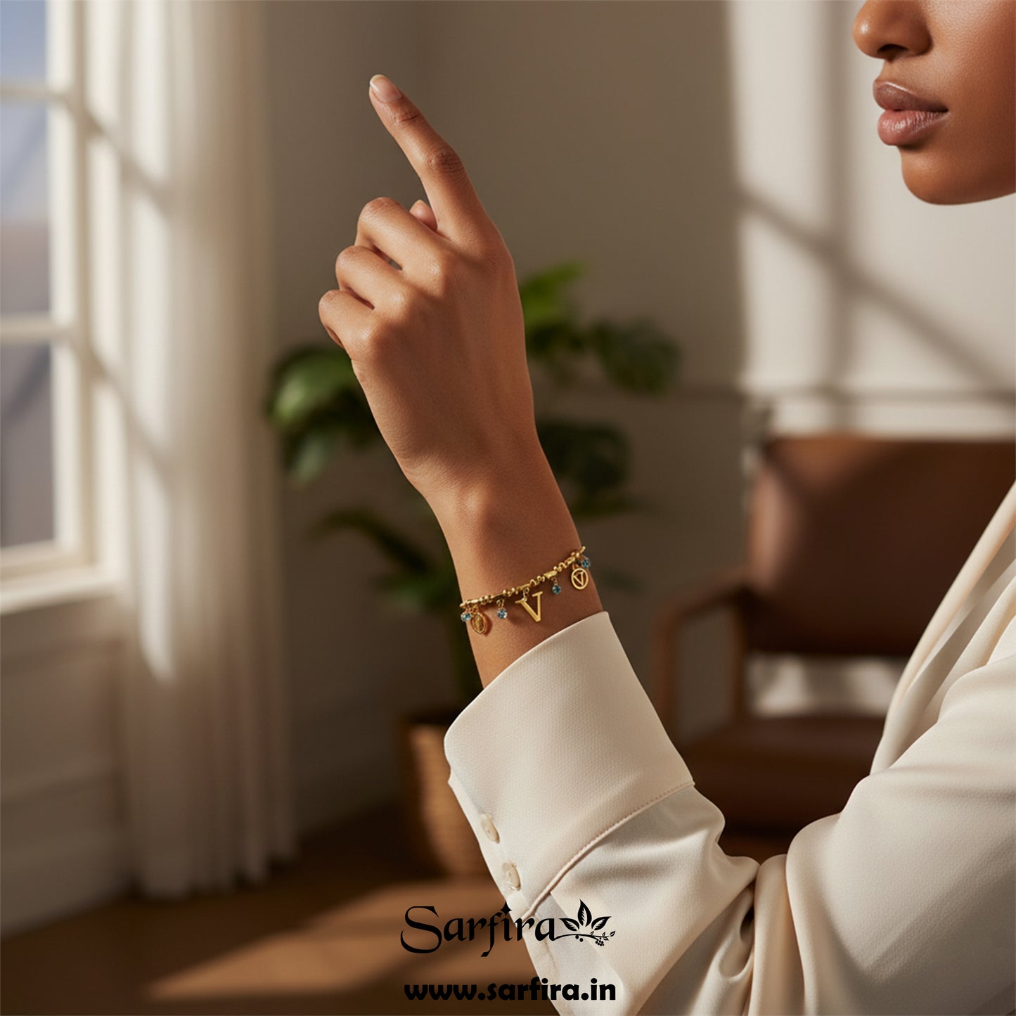 Initial V Charm Beaded Bracelet