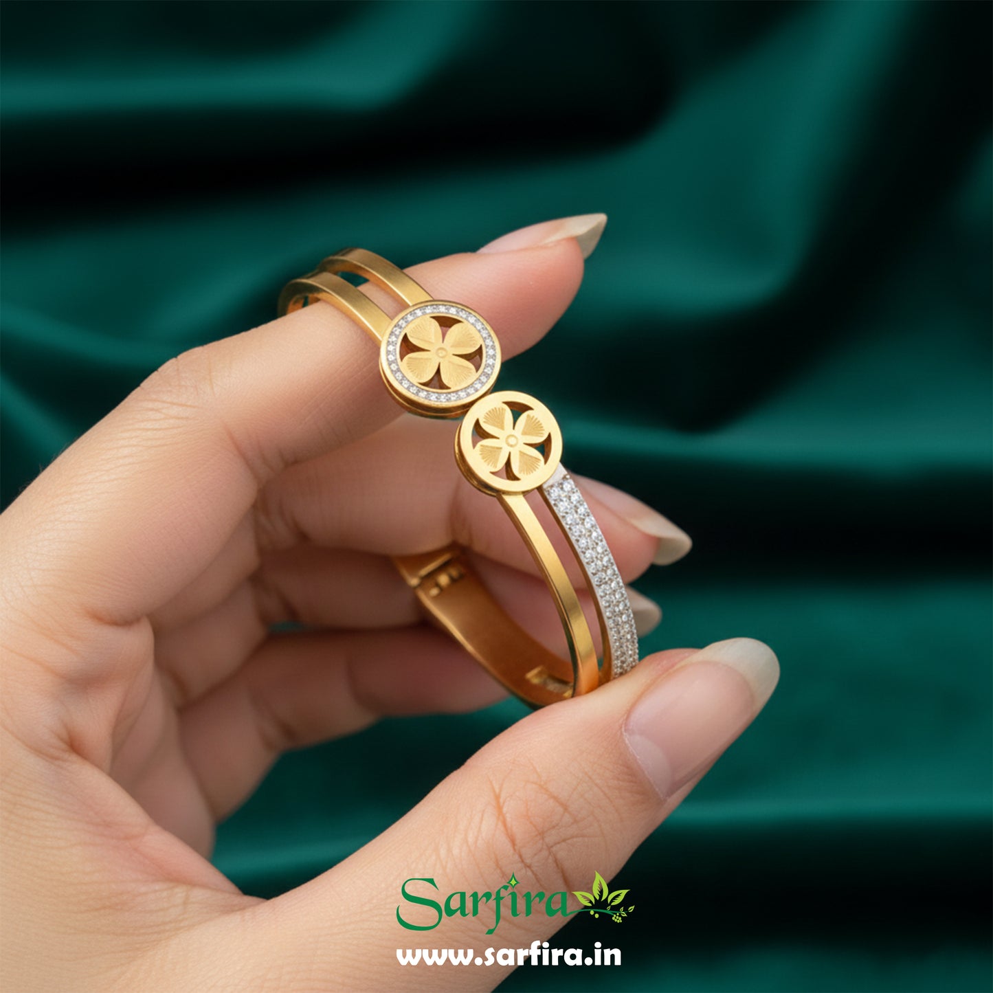 Dual Band Flower Kada Bracelet