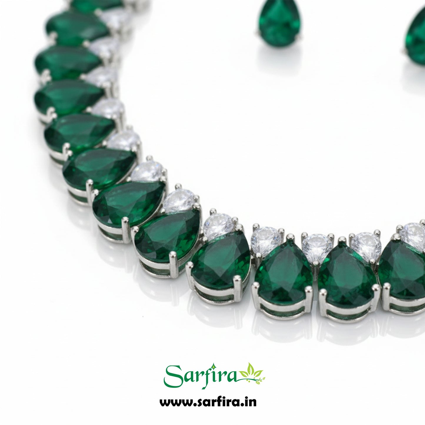 Green Stone AD Tear Drop Necklace