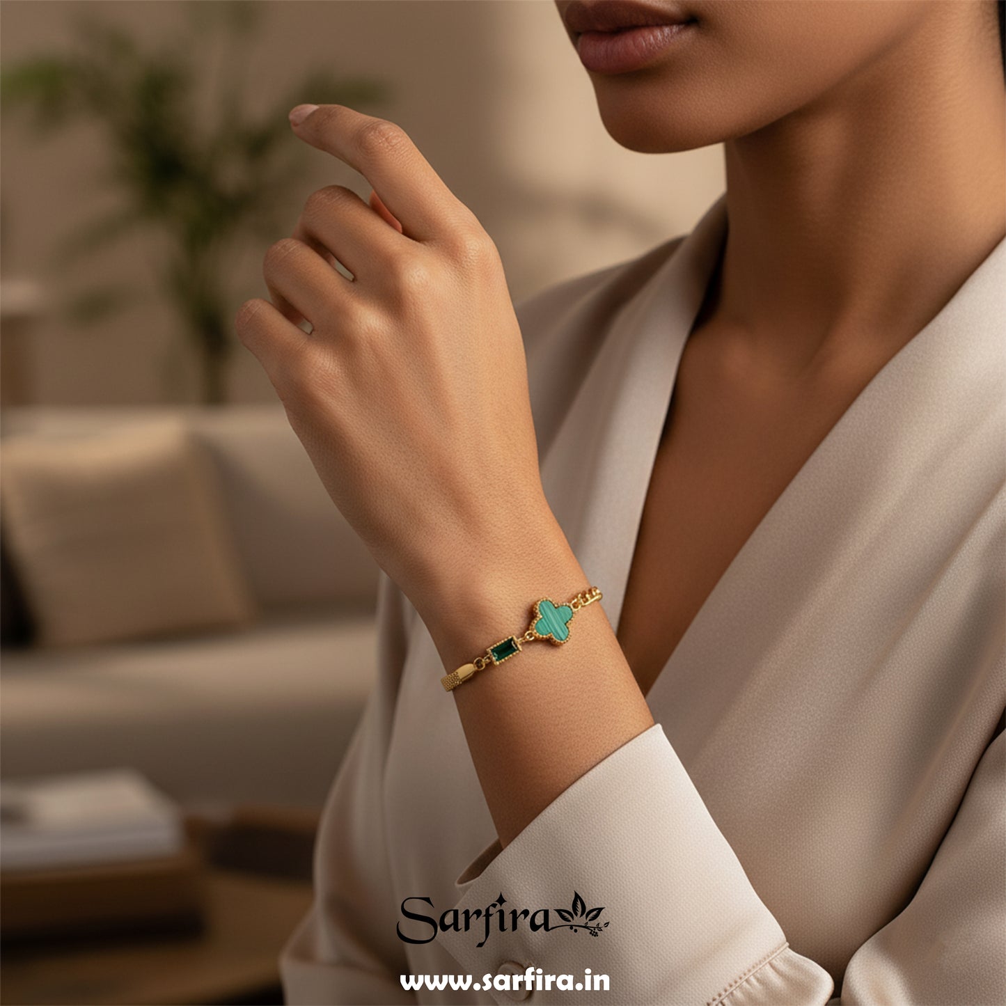 Green Flower Mini Square Stone Bracelet