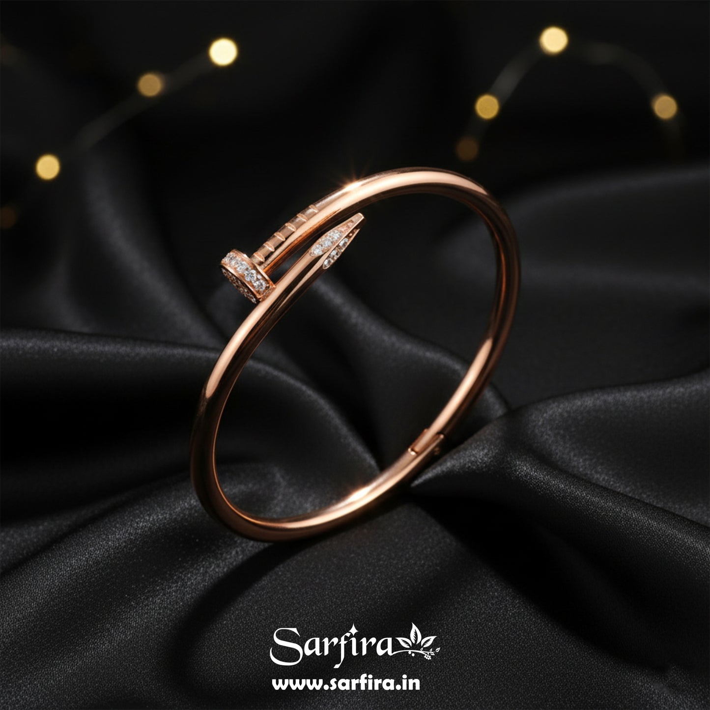 Rose Gold CZ Studded Nail Kada Bracelet