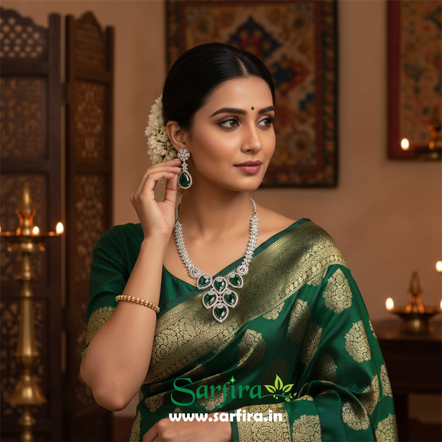 Green Crystal Bridal Necklace Set for Women – Wedding & Party Jewelry