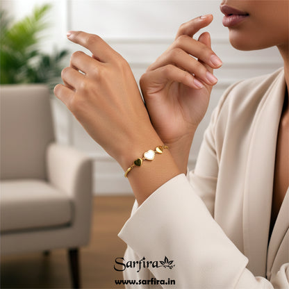 Gold MOP & Triple Heart Snake Chain Bracelet