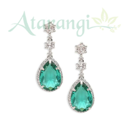 Emerald Green Teardrop Necklace Set with CZ Stones – Wedding & Party Jewelry