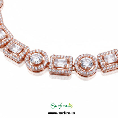 Rose Gold AD Geometric Necklace