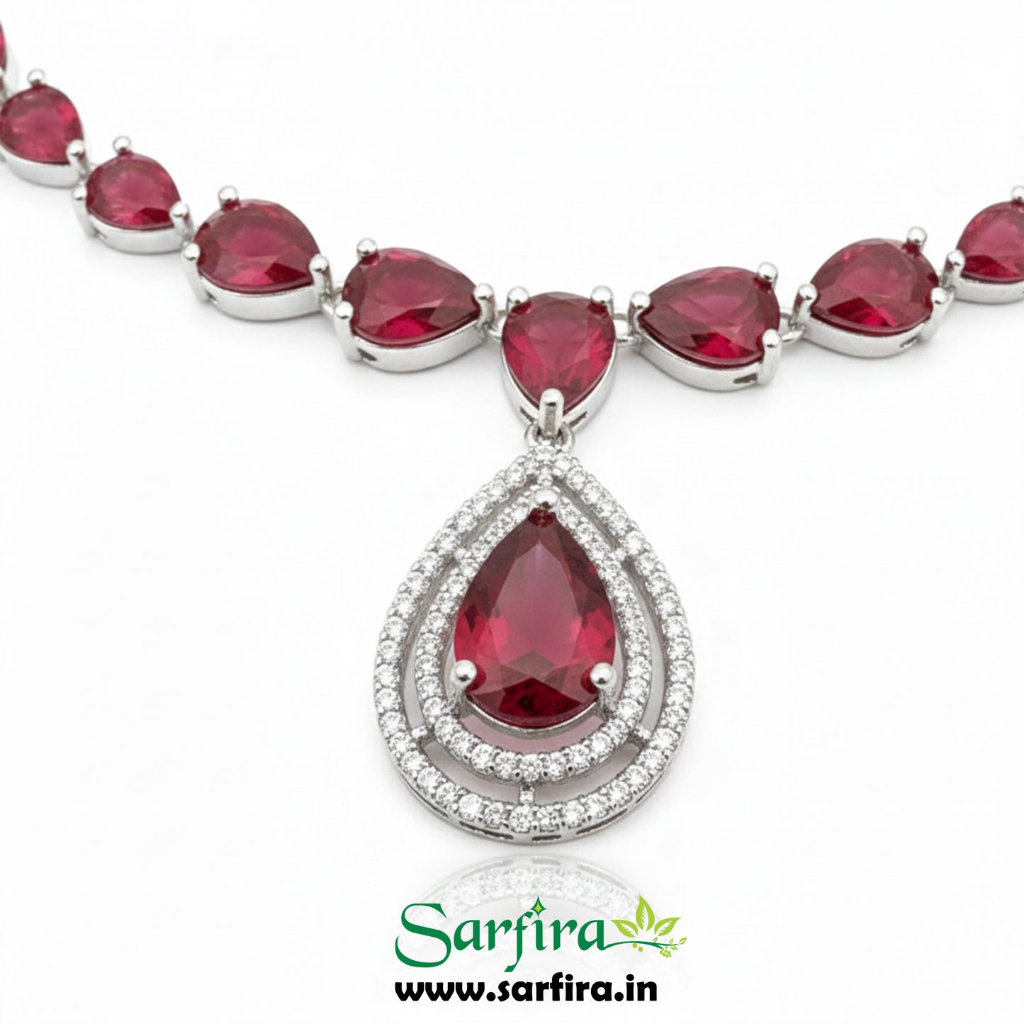 Red Stone Tear Drop Bridal & Party Wear Necklace