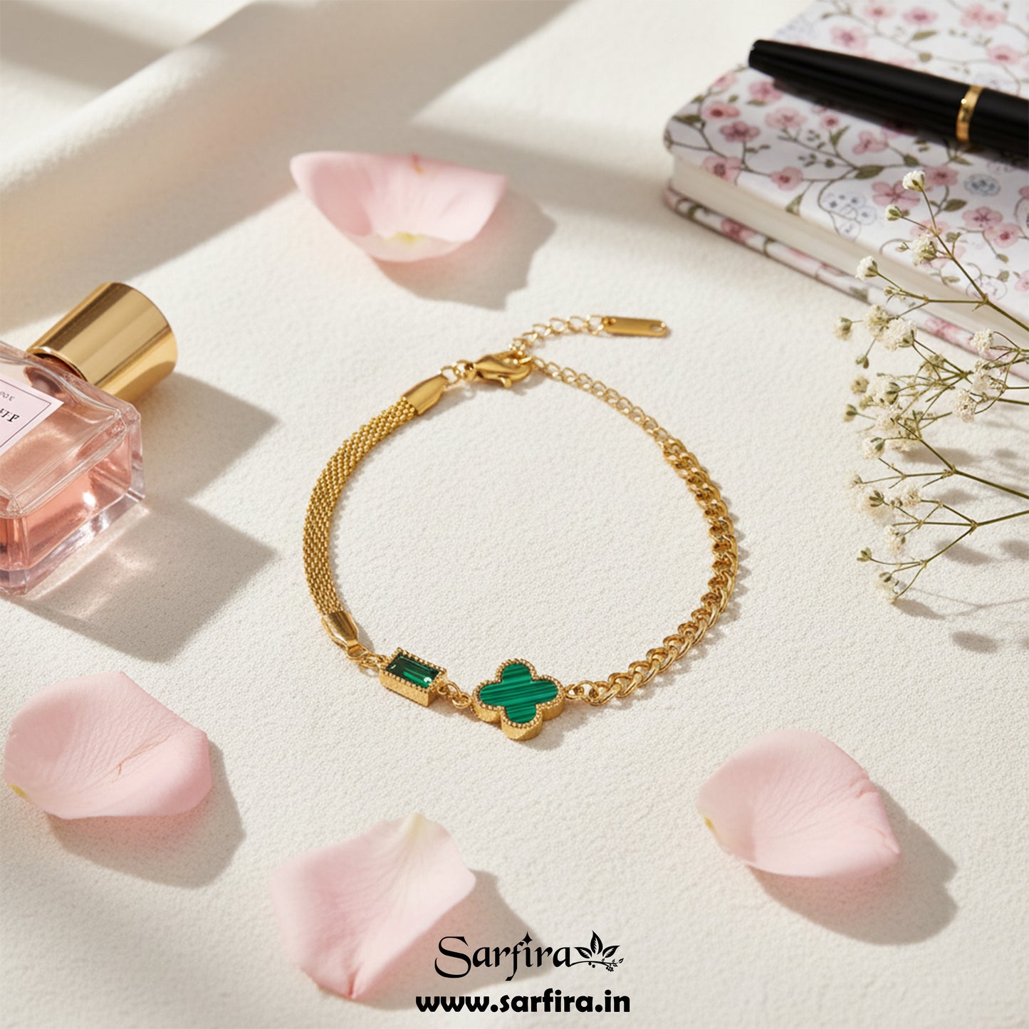 Green Flower Mini Square Stone Bracelet