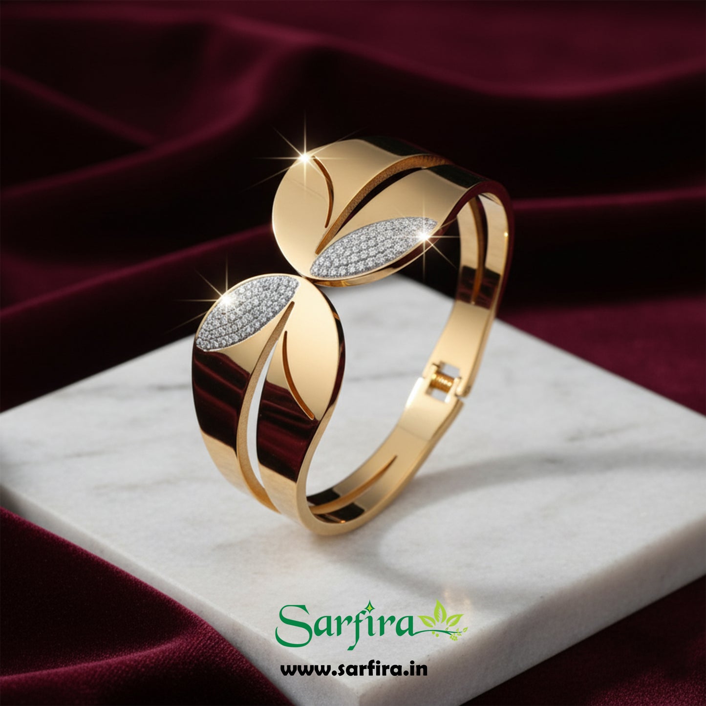 Two Side Leaf Overlap Cuff Bracelet (Kada)