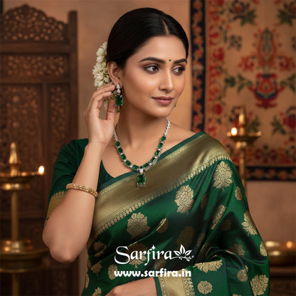 Green Stone AD Rectangle Drop Necklace