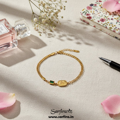 Green Stone Gold Flower Bracelet