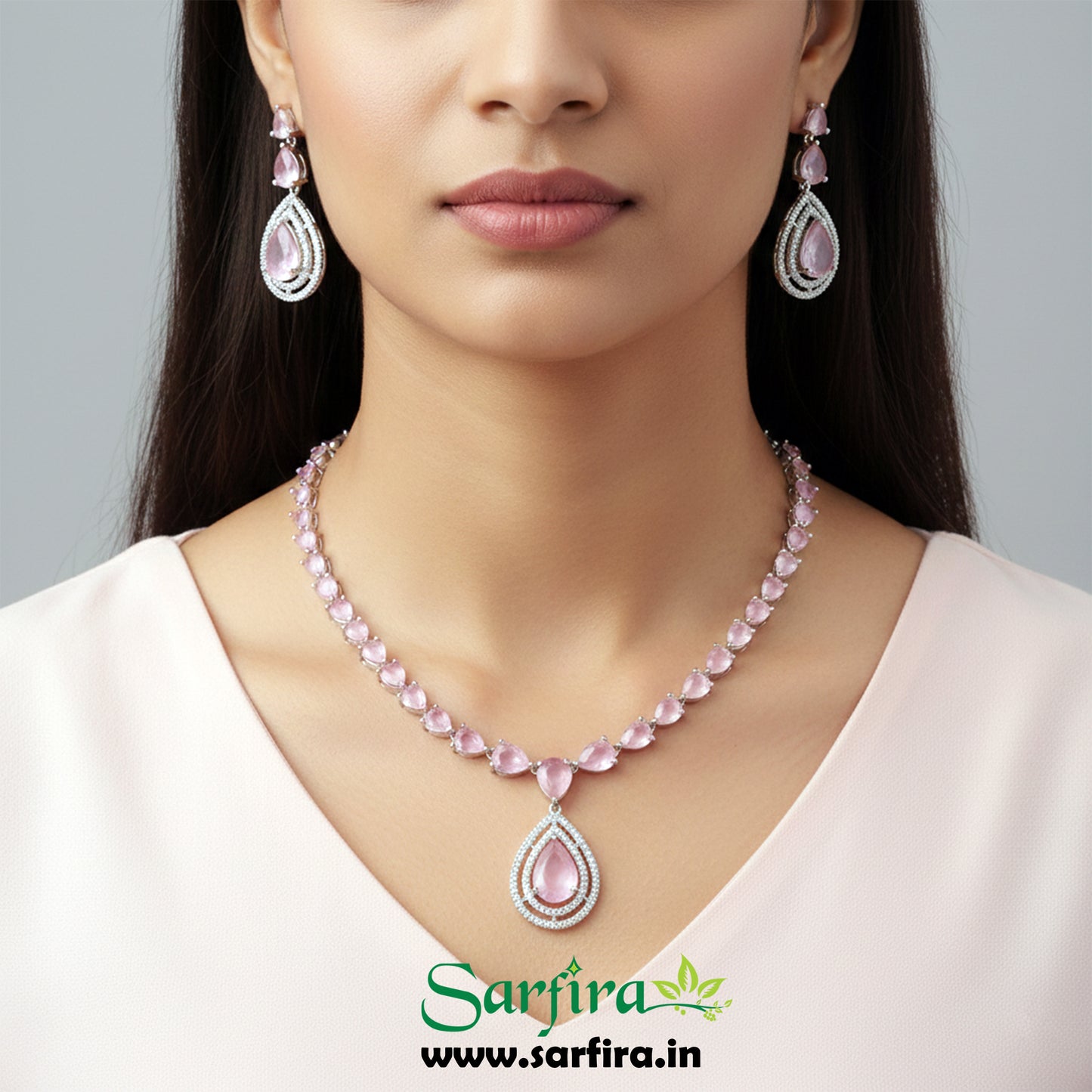 Light Pink Stone Long Drop Set