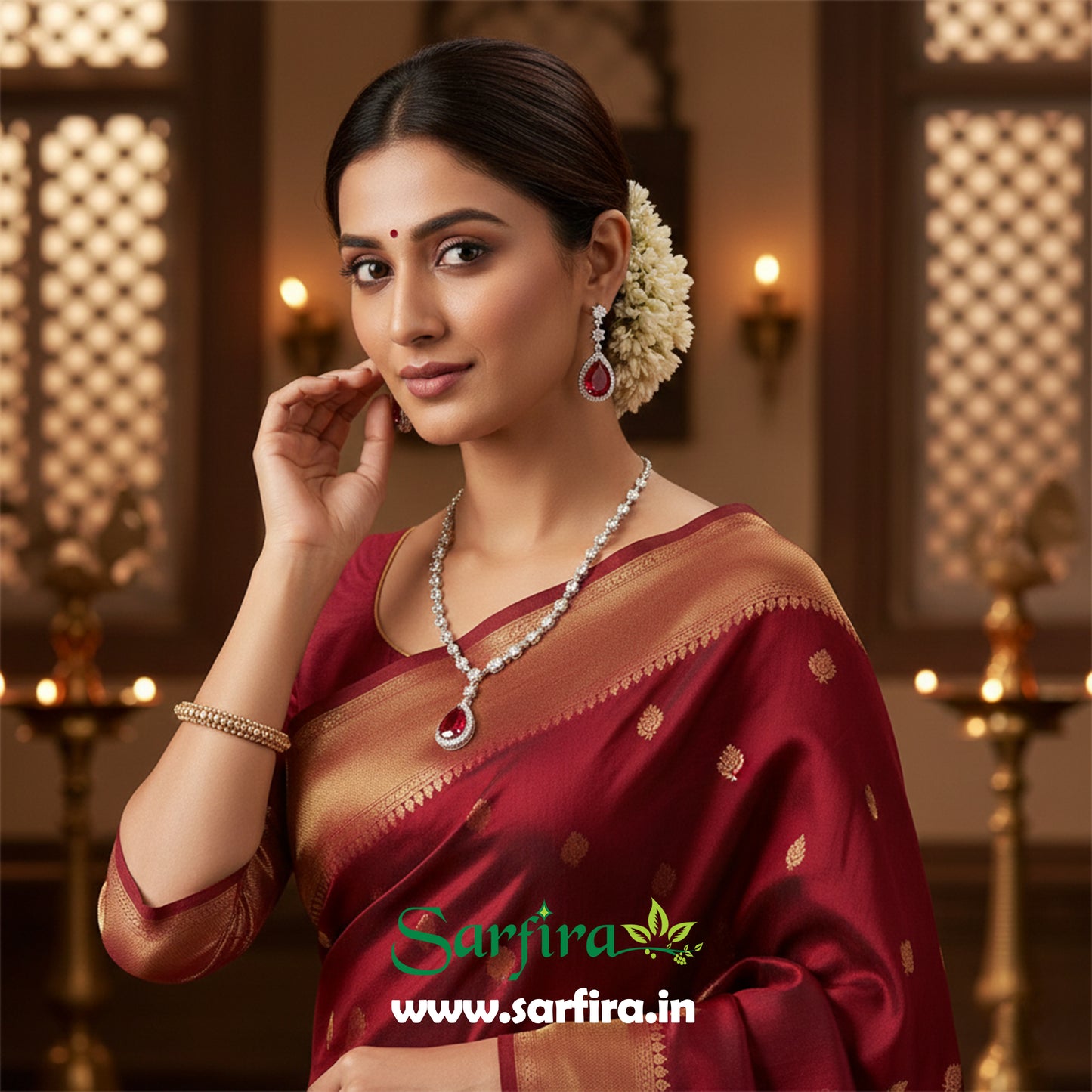 Red Stone AD Big Drop Statement Necklace