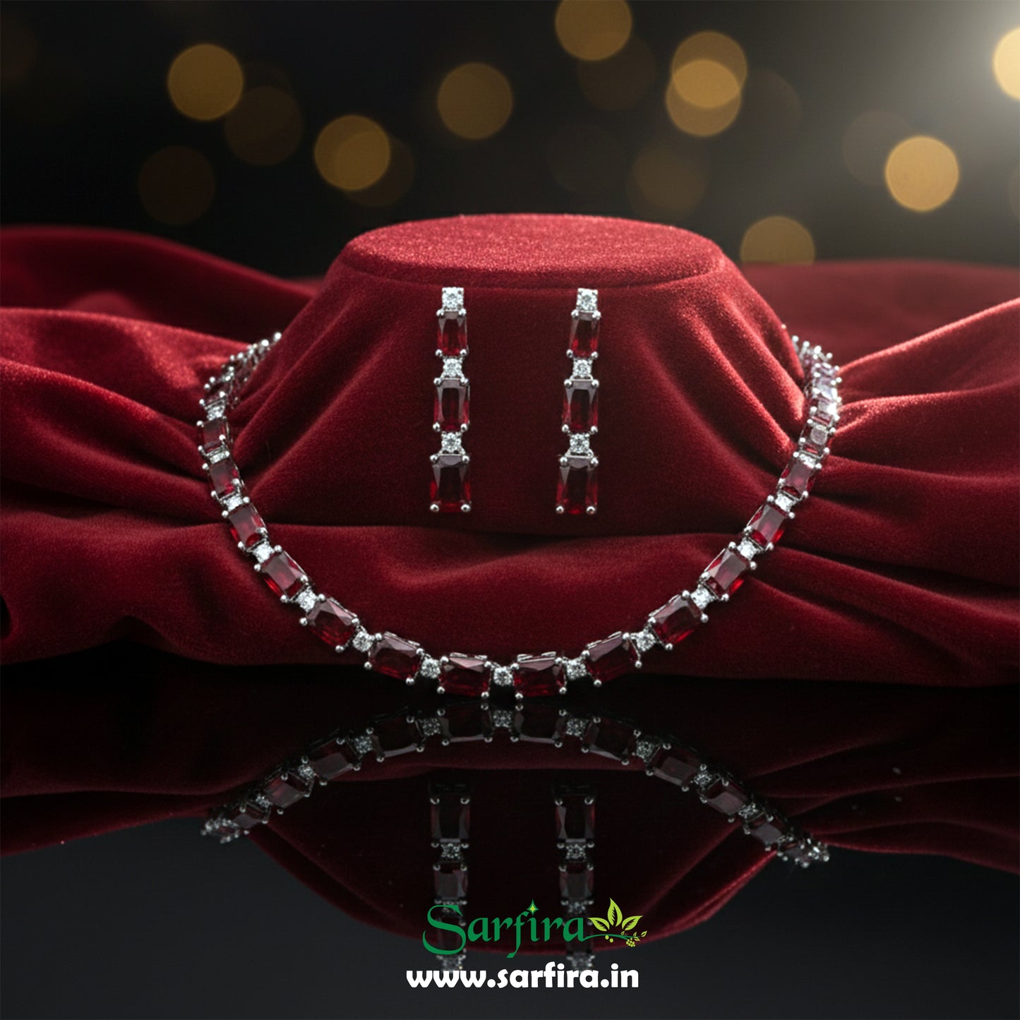 Red Stone Large Drop Party Wear & Bridal Necklace