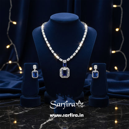 Blue Stone AD Big Drop Statement Necklace