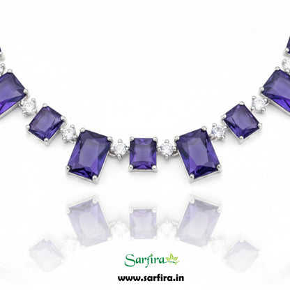 Purple Stone Rectangle Drop Necklace