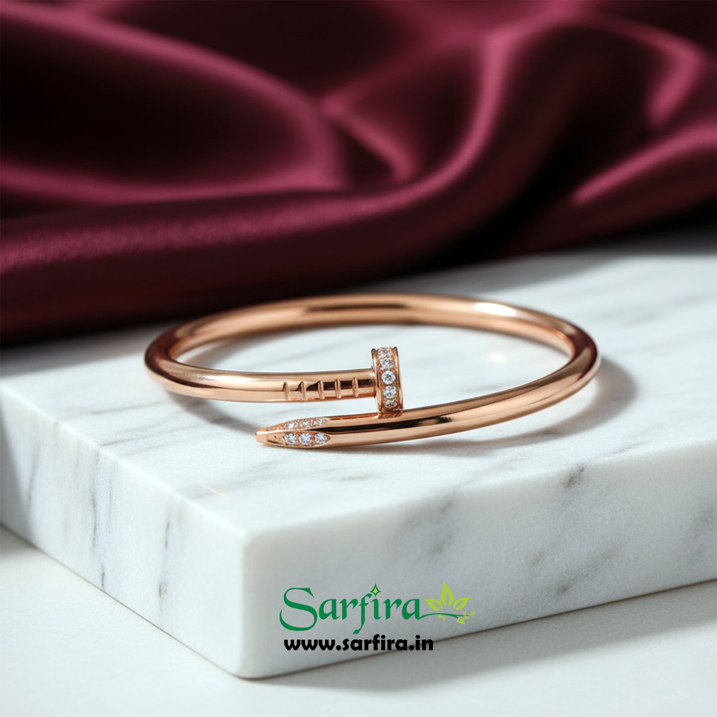 Rose Gold CZ Studded Nail Kada Bracelet