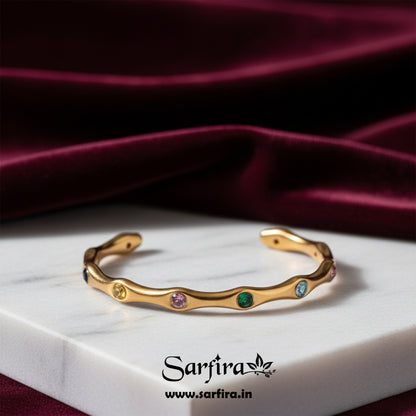 Multi-Color Stone Open Kada Bracelet