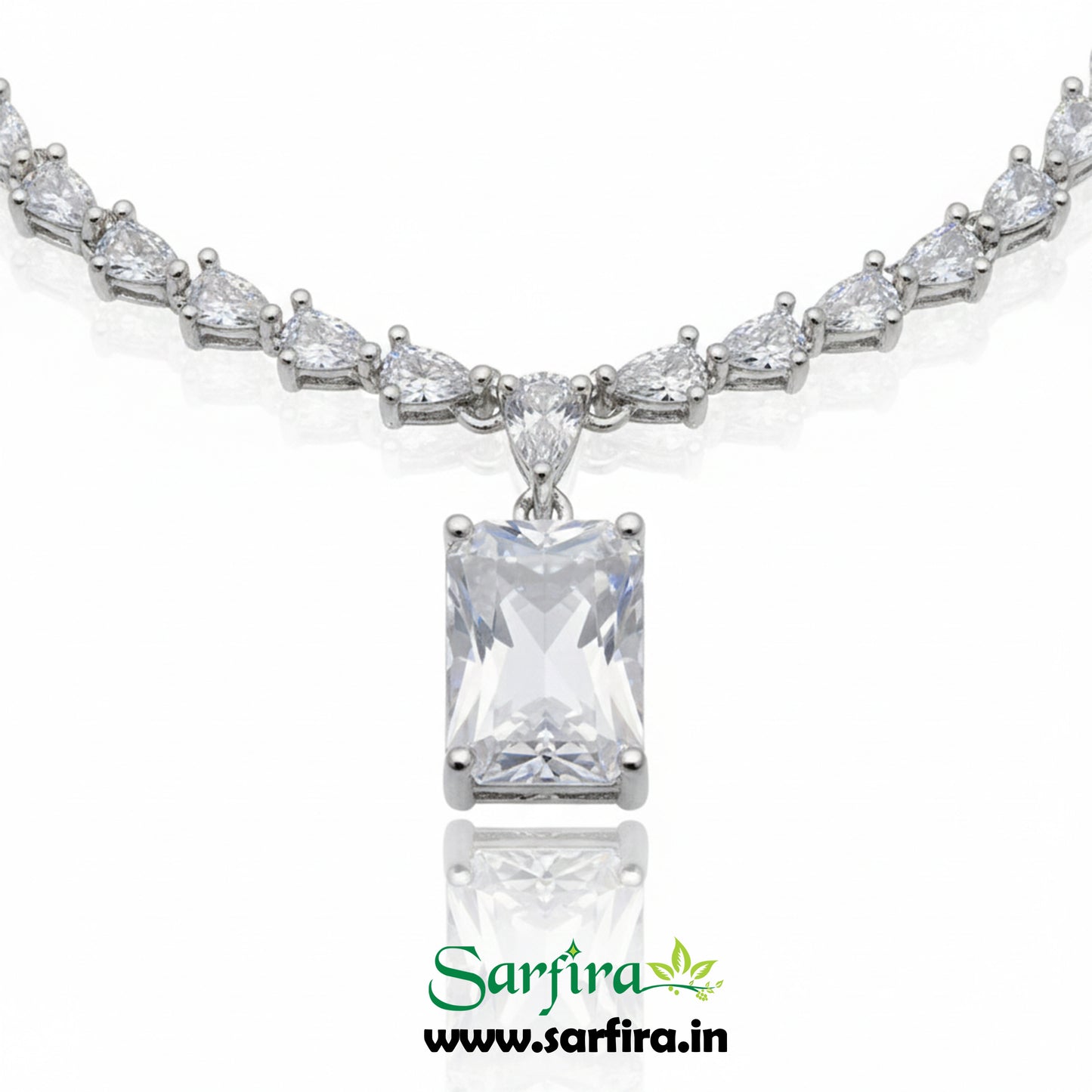 White American Diamond Rectangle Pendant Necklace