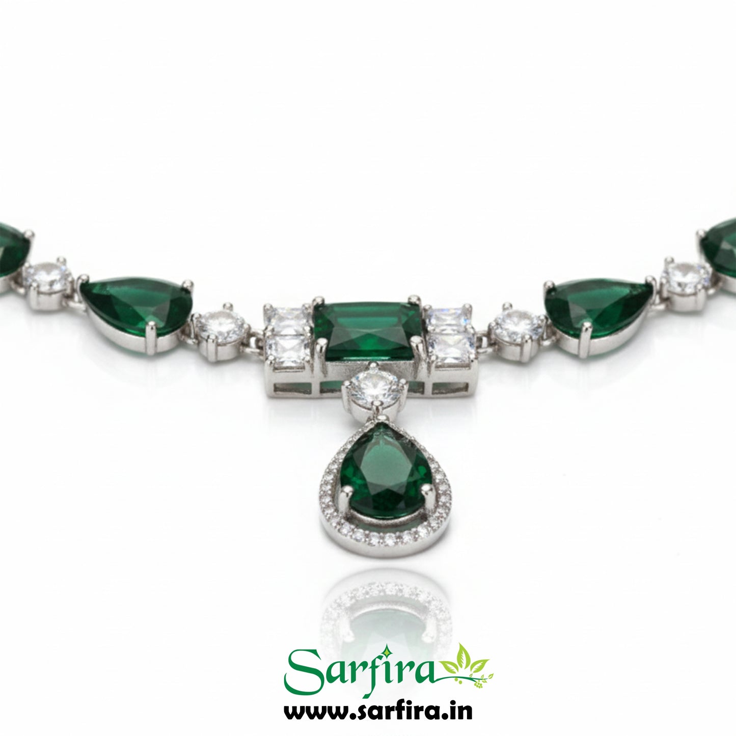 American Diamond Big Drop Wedding Necklace (Green)