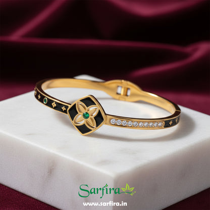 Black Enamel Flower Kada Bracelet