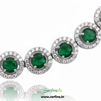 Green Stone Round Halo Necklace