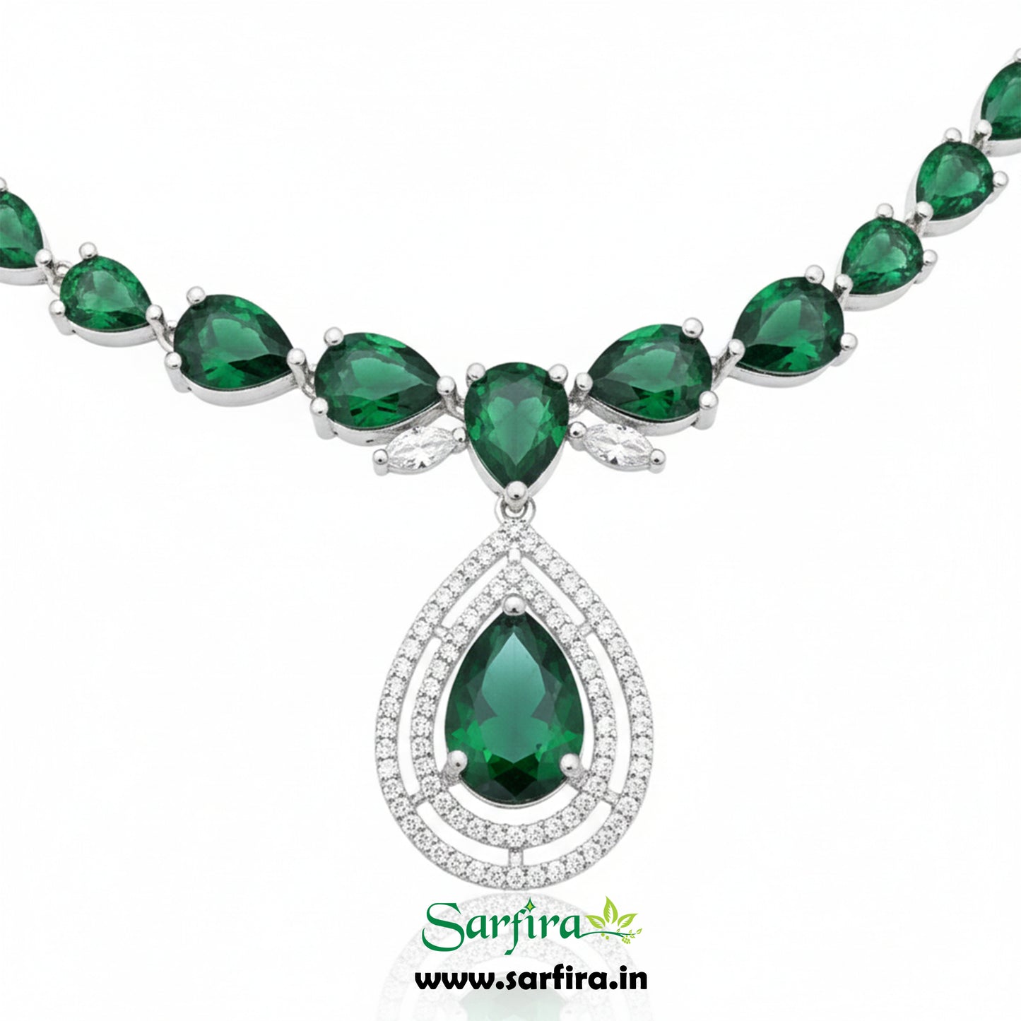 Big Pear Drop Wedding Necklace (Green)