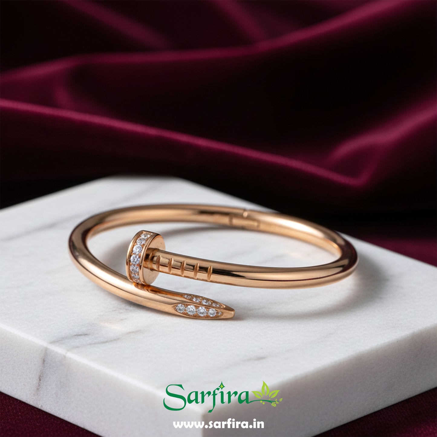 Gold CZ Studded Nail Kada Bracelet